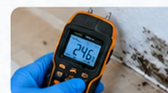 Moisture meter checking a water-damaged surface