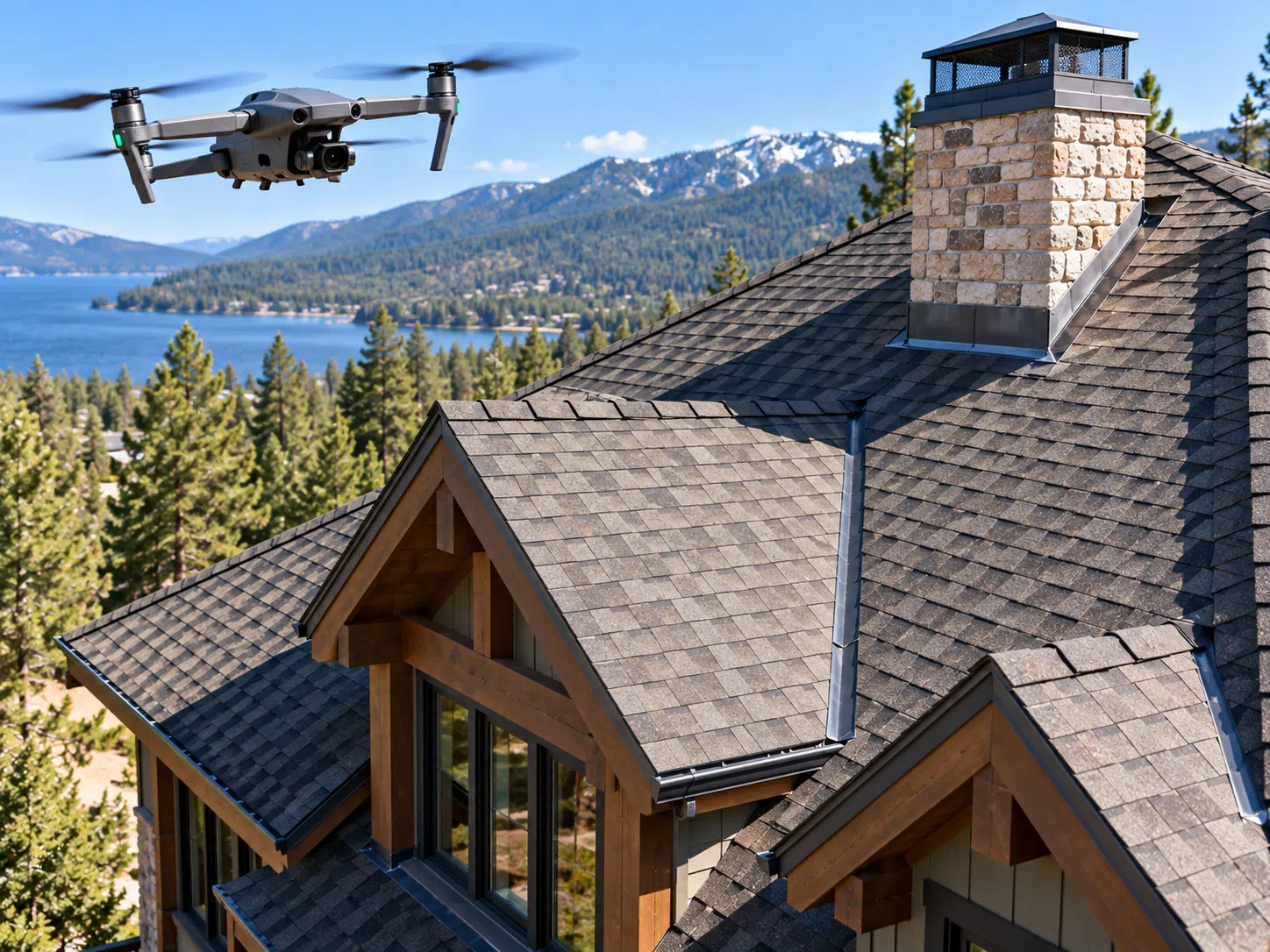 Drone inspecting a steep residential roof