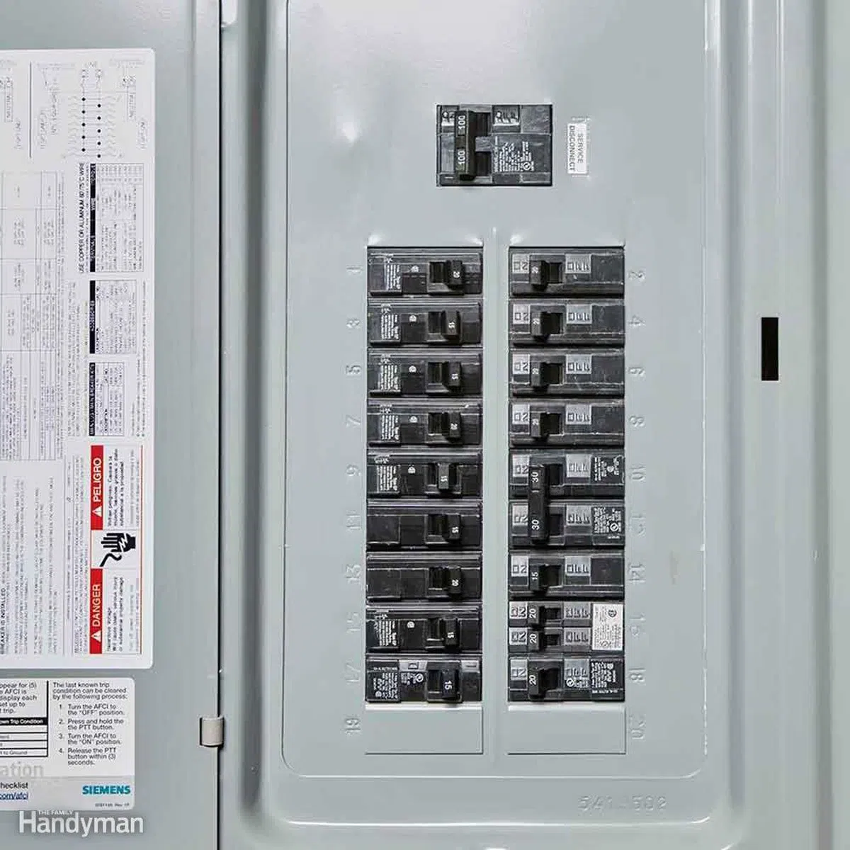 Residential electrical service panel and circuit breakers