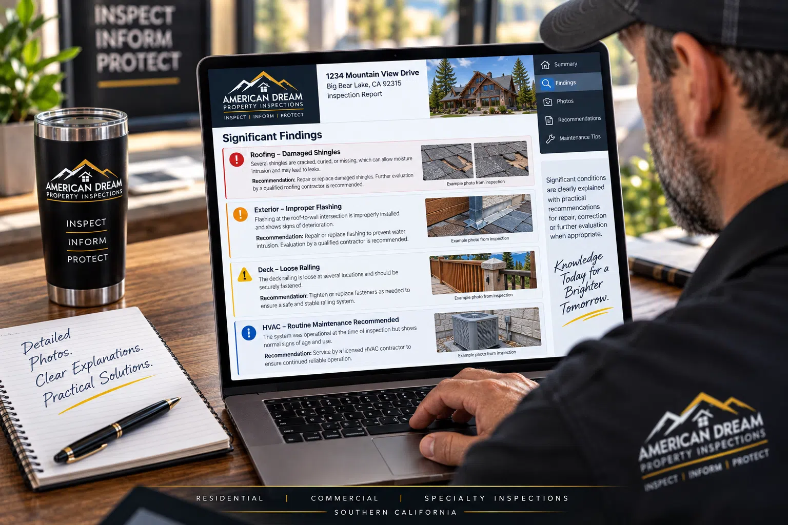 Home inspection report showing clear repair recommendations