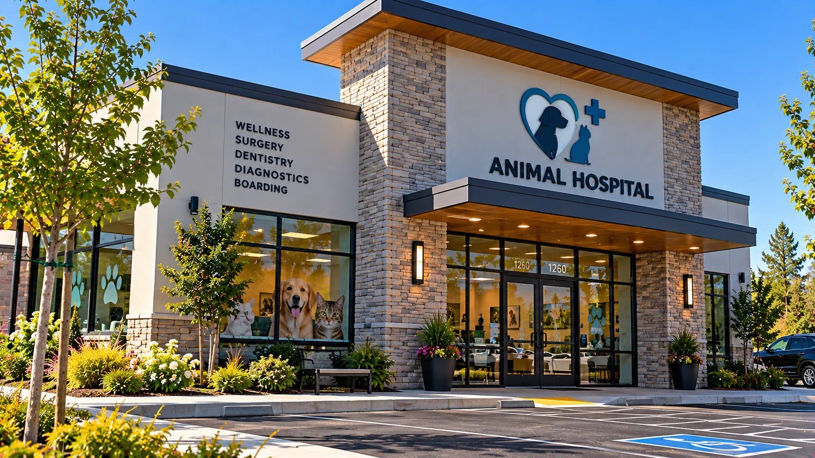 Animal hospital exterior and entrance